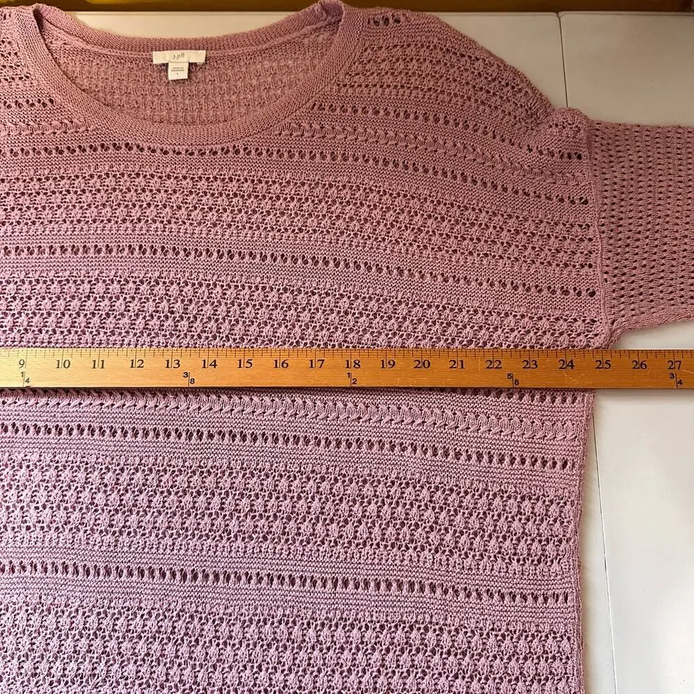 J Jill Sweater Women Large Pink Open Knit Lightweight Cotton Blend Coastal Beach